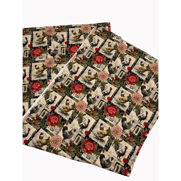 French Rooster Floral Patch Fabric 44"W X 6.4 Yds Suzanne Nicoll Springs Creativ - Picture 1 of 4